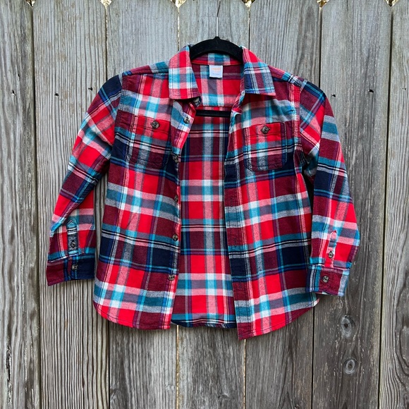 Gymboree Other - Gymboree boys red white and blue plaid button down long sleeve shirt 5-6…
